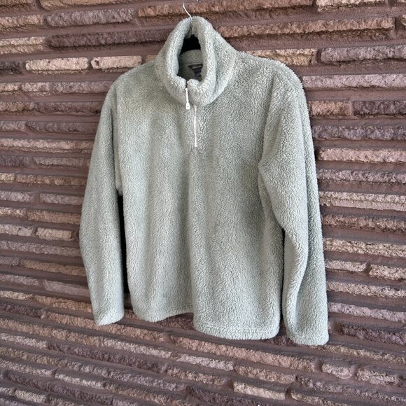 Eddie Bauer Light Green Fleece 1/4 Zip Pullover Cozy Sweater Size Medium - Picture 10 of 11